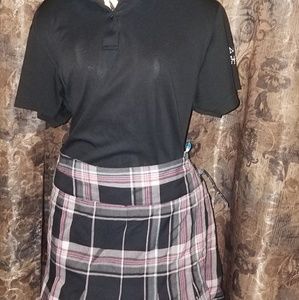 Black Polo & Pink Plaid Skirt